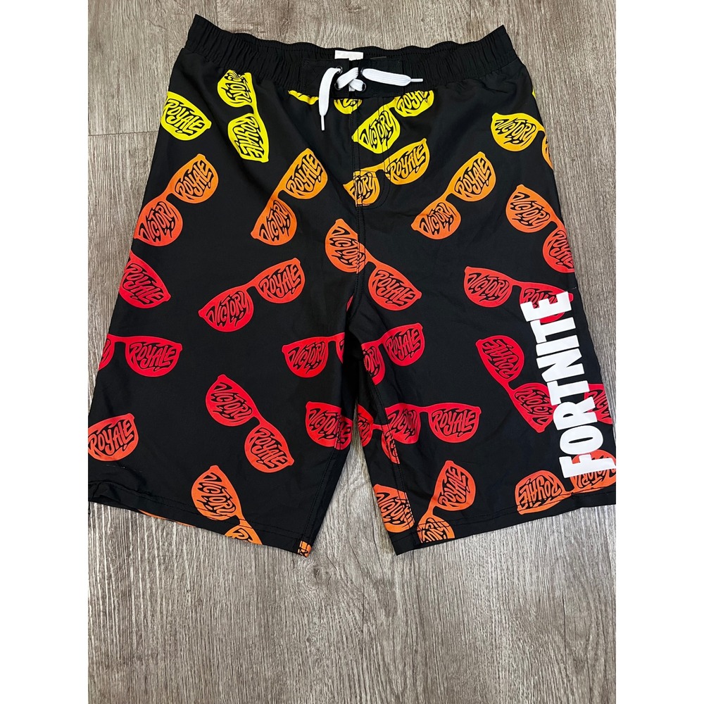 Fortnite Boys Victory Royale Swim Trunks Black Sunglasses Print Size XL 14/16